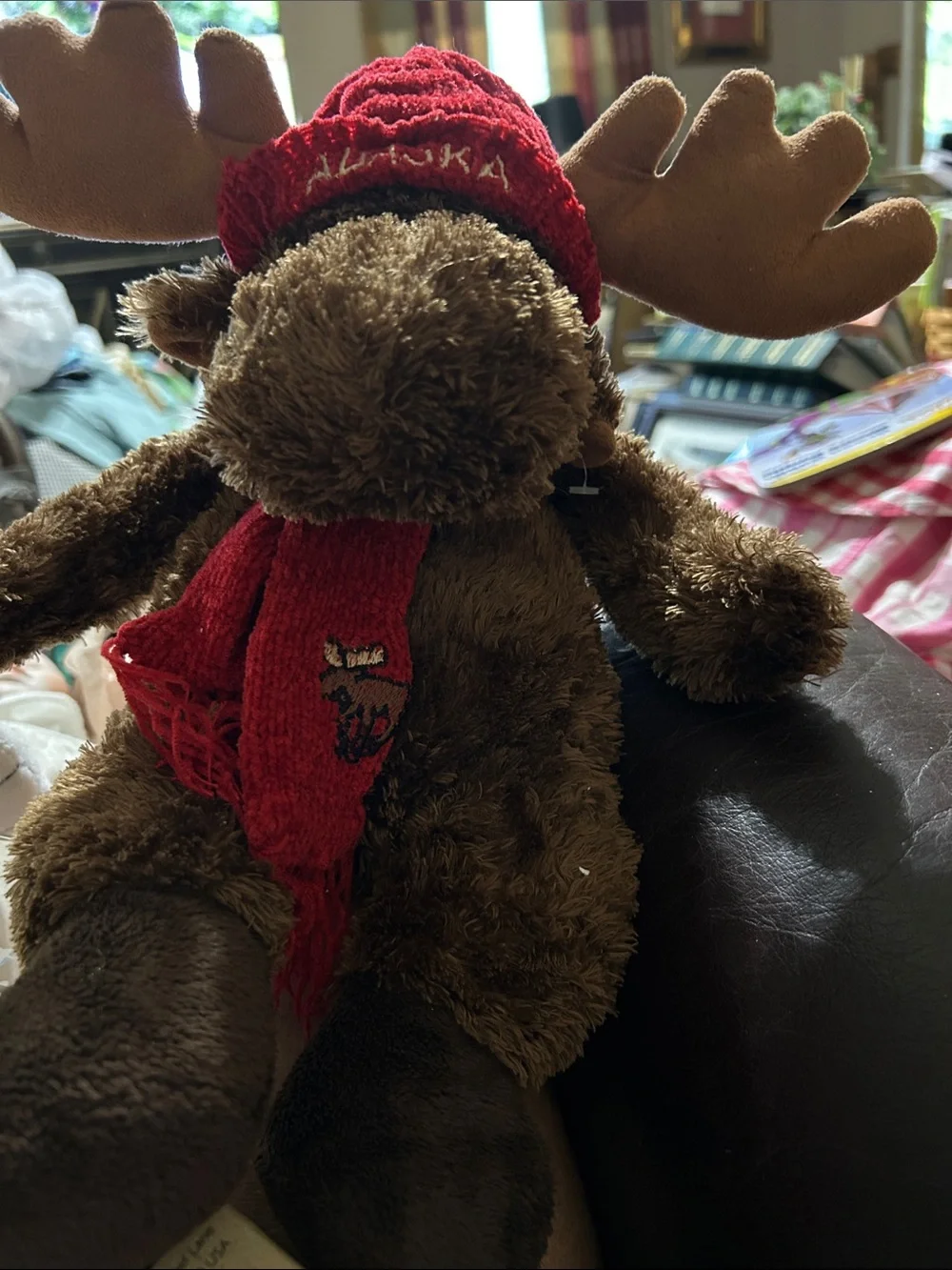 Plush Moose w/Red Hat & Scarf Alaska, Arctic Enterprise- EUC